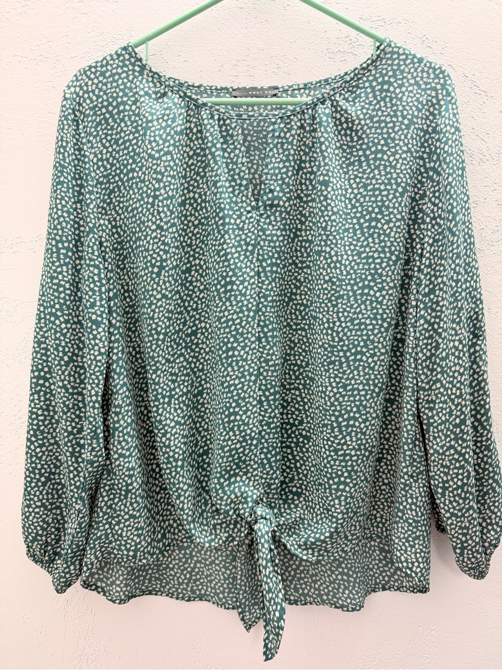West Kei Sage Green Dot Tie-Front Blouse